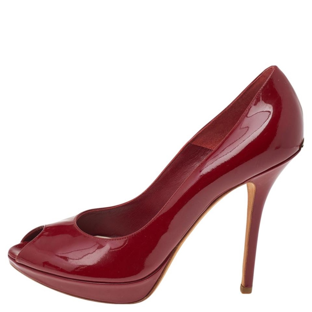 Red patent Christian Dior peep toe heels